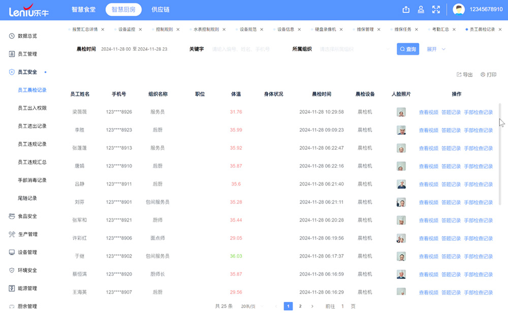 企业智慧食堂智能晨检仪